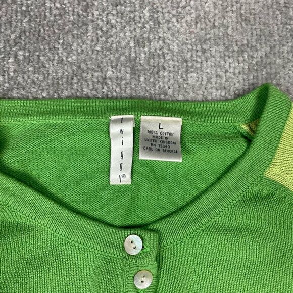 Vintage Twiggy Women’s XL Green Yellow Long Sleeve Button Down Cardigan Sweater - Picture 4 of 4
